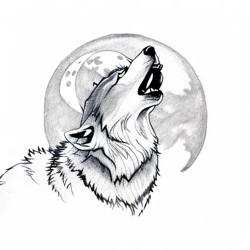Wolf Howling At Moon With Pine Trees