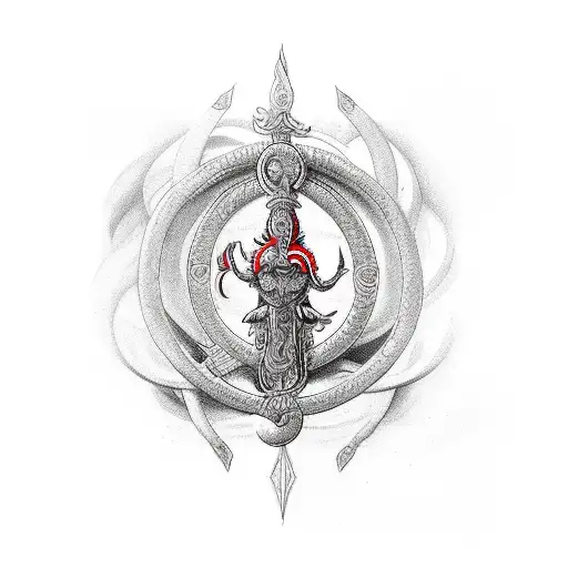 Shiva Trident With Red Snake Wrapped Around It