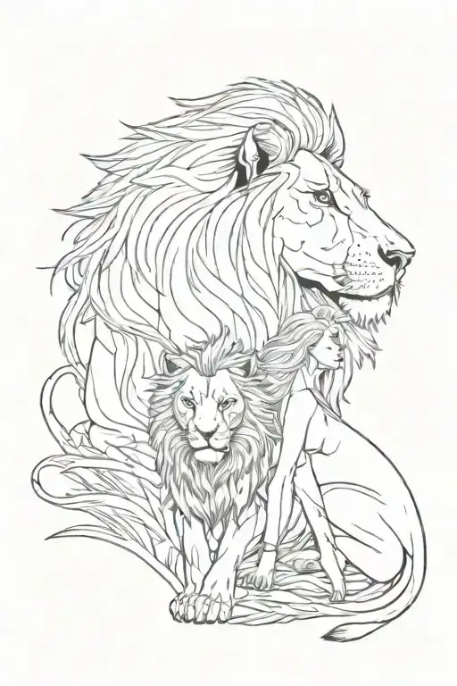 Lion Beside A Woman Posing Together