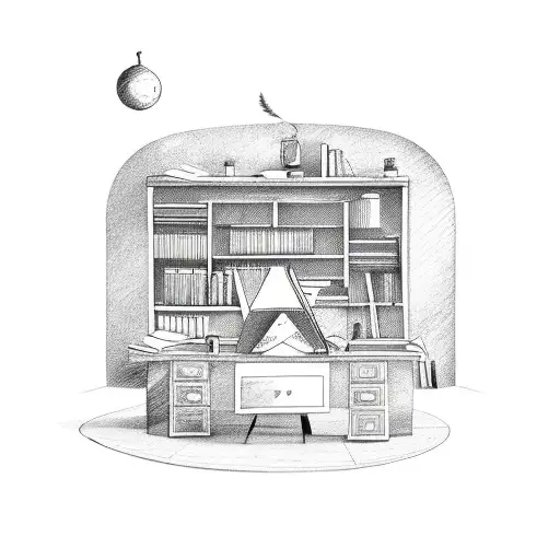 A Teacher's Desk With Books Arranged In The Shape Of A Fire