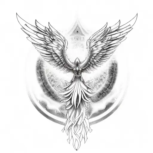 A Divine Phoenix Rising From The Ashes With A Sketch-style Representation Of A Circuit Board