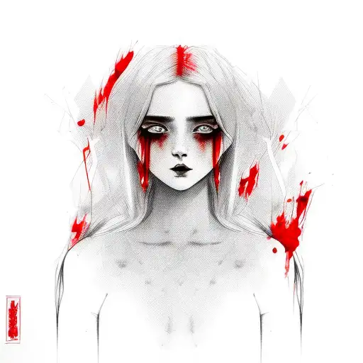 Red And Black Beautiful Girl Portrait Bloody Red Background Aura