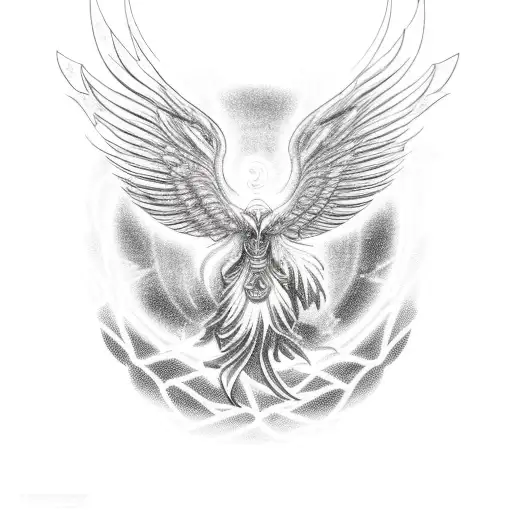 A Divine Phoenix Rising From The Ashes With A Sketch-style Representation Of A Circuit Board