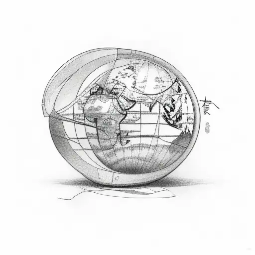 A Sketch-style Tattoo With Ana And A Globe Or A Plane