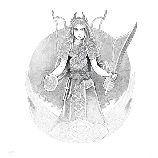Viking Girl With Dragon And Mandala