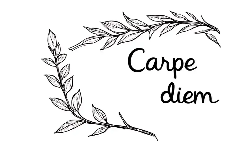 Carpe Diem With Laurel Branch On The Side With Line Design