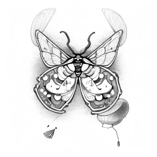 Skeleton With Moth And Mushrooms