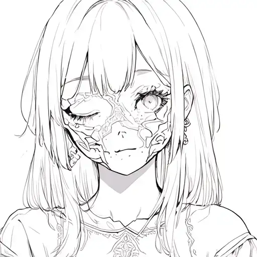 Anime Girl With Broken Porcelain Mask