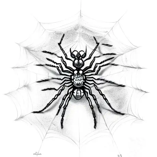 Spider Web With Spiders That Have Skulls On Abdomen