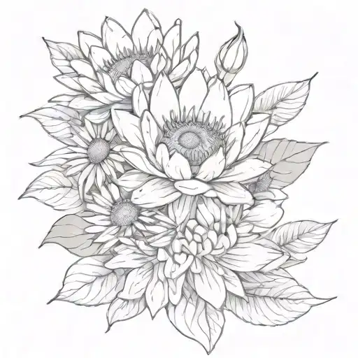 Water Lily And Sunflower Bouquet Wrapped