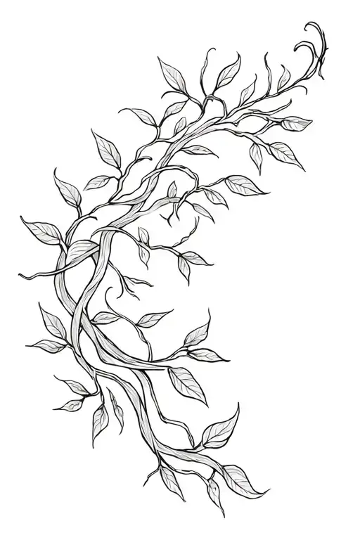Twisty Vines With Leaves Curving With Body From Hip To Rib
