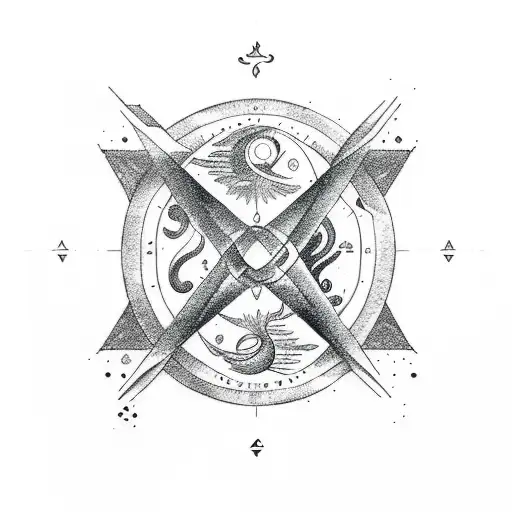 A Minimalistic Line Tattoo Of Zodiac Signs Pisces And Aquarius Together