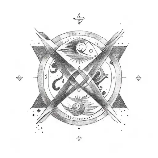 A Minimalistic Small Line Tattoo Of Zodiac Signs Pisces And Aquarius Together