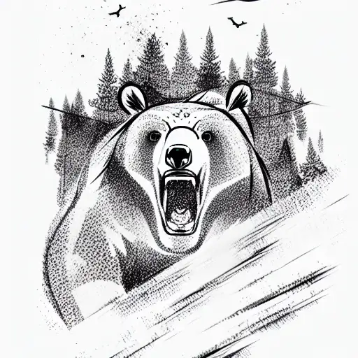 Agressive Bear Rushing Through The Trees