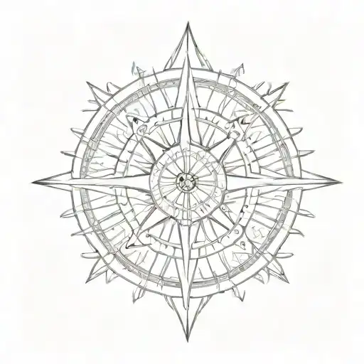 Sun Aligned With Rose Compass With Arrows