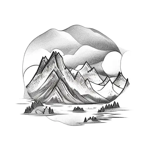 Lake Forest Mountains Sky With Animals And Airplane