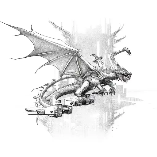 A Cyberpunk-inspired Dragon Soaring Through A Futuristic Cityscape