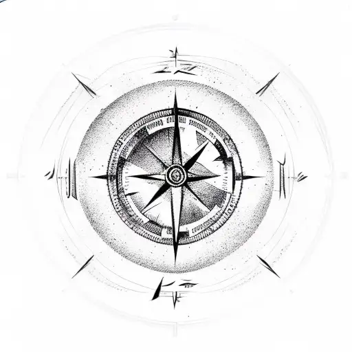 Mountain Alps Silhouette Inside A Compass Showing West