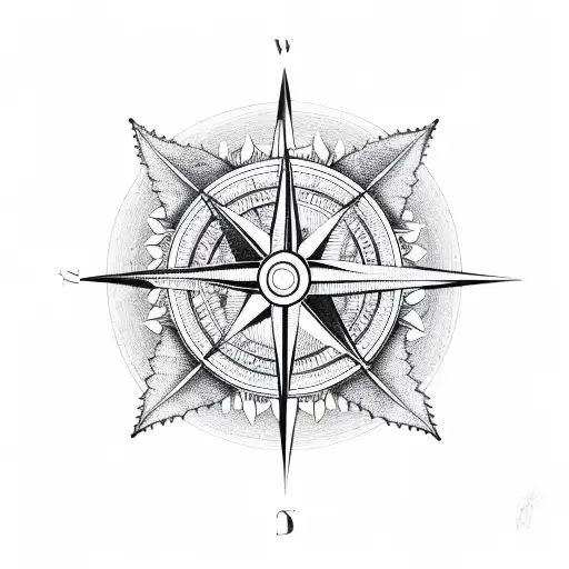 Compass With Flowers And Leaves
