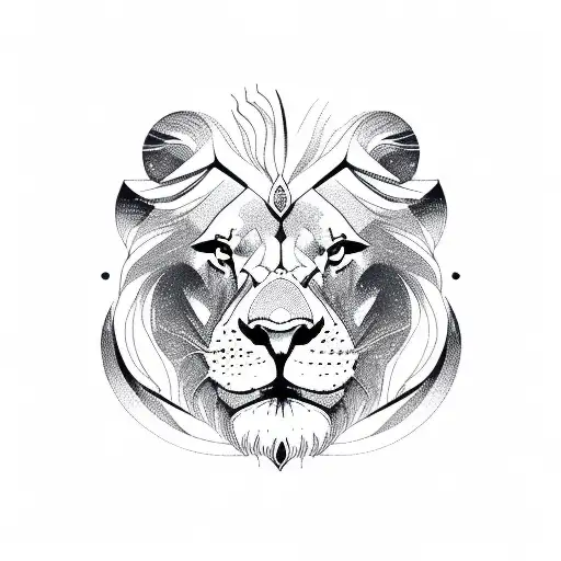 Lion Head With Mountain Range Below