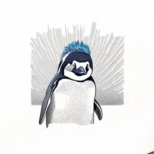 Penguin With Mohawk Wearing Denim Jacket