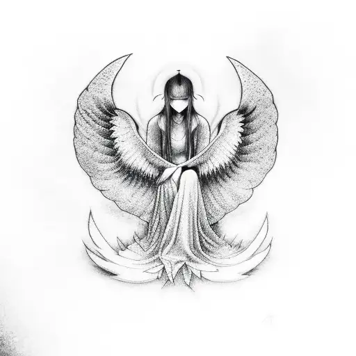 A Hauntingly Beautiful Portrayal Of A Fallen Angel In Dotwork Style