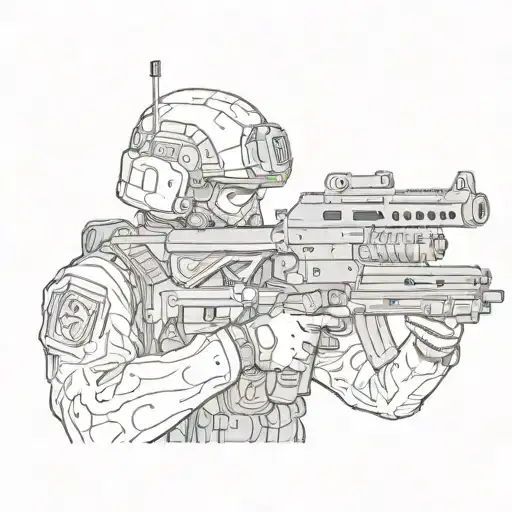 Soldier Holding A Gun And Military Gear And With The Other Hand Removing His Mask