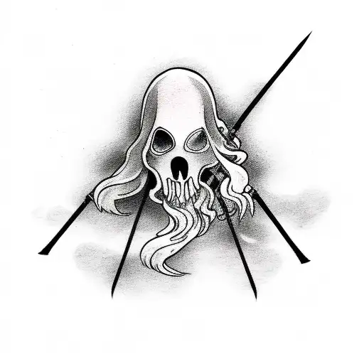 Matching Ghost Tattoos One Holding A Scythe The Other Holding A Katana