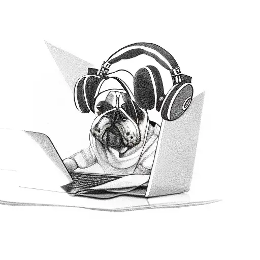 A Dog Wearing Headphones And Sitting On A Computer Keyboard