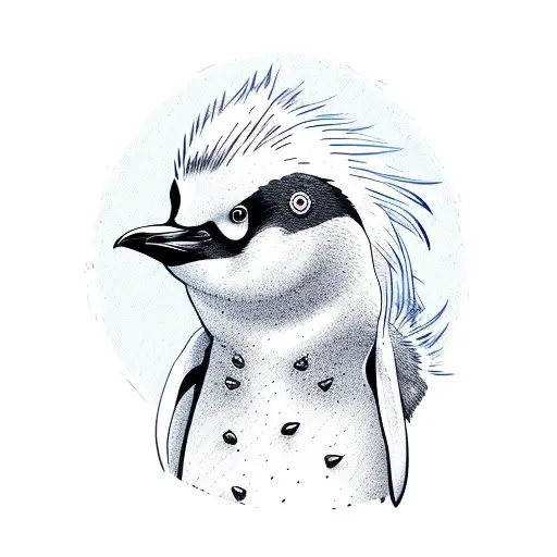 Penguin With Mohawk Wearing Punk Denim Jacket