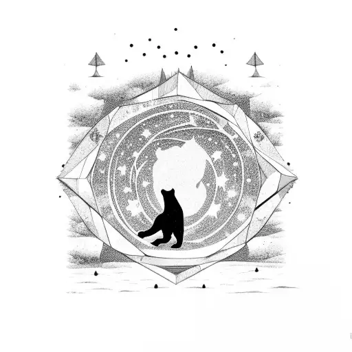 Bear Silhouette With The North Star And Big Dipper Inside