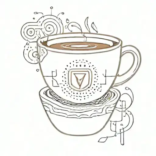 A Sketch Style Tattoo Of A Coffee Cup With A Hidden Message In Binary Code Related To God Or Faith