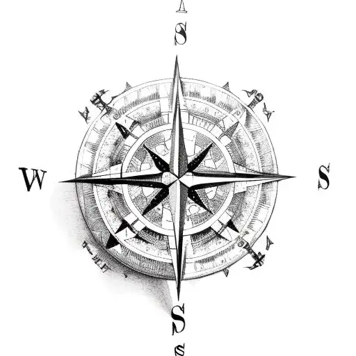 A Compass Rose With Intricate Details And A Ship Sailing Through Rough Waves