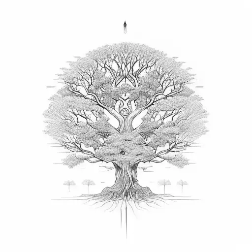 A Tree Of Life With Intricate Symbols Representing Different Aspects Of Nature