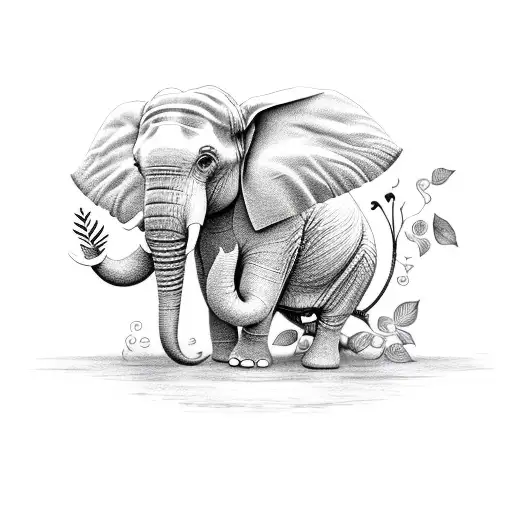 Elephant With Plants And Music Trebles