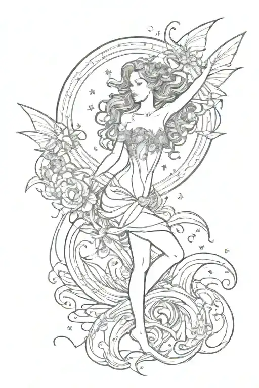 Fantasy Fairy Around Celestial Moon And Waves