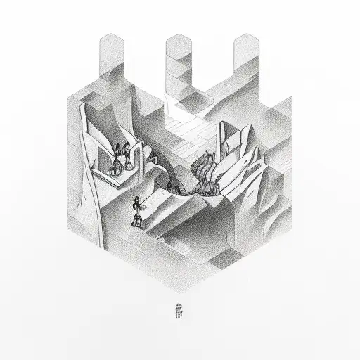 A Waterfall Surrounded By Foreign Language Symbols