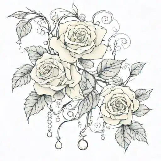 3 Rose's And Beads Hanging Black Ivy Vines