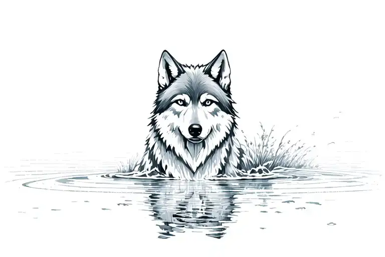 Wolf Looking Mirror Water Reflection