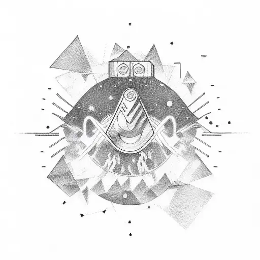 A Sketch-style Tattoo Of A Dj Mixing Music With Constellations As The Soundwaves