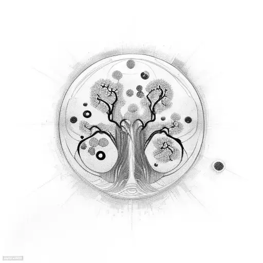 Atomic Particles Merging Into A Tree Of Life