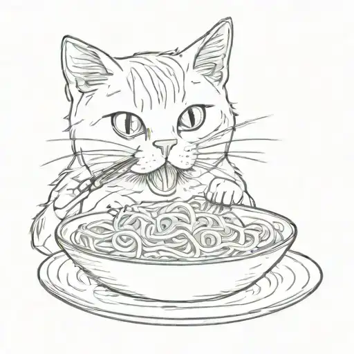 A Cat Is Fed Spaghetti With A Spoon