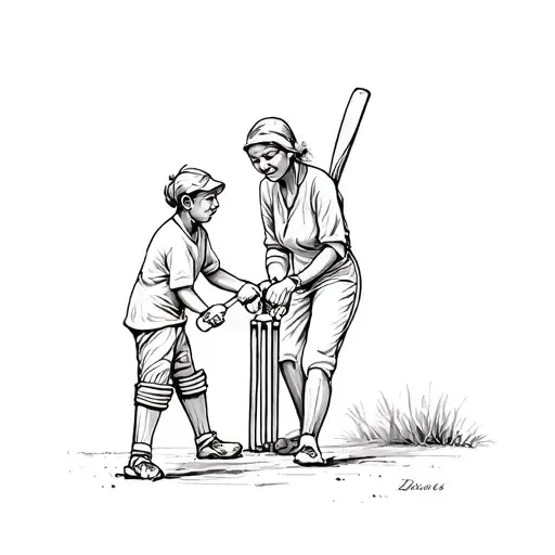 Grandmother And Son Playing Cricket