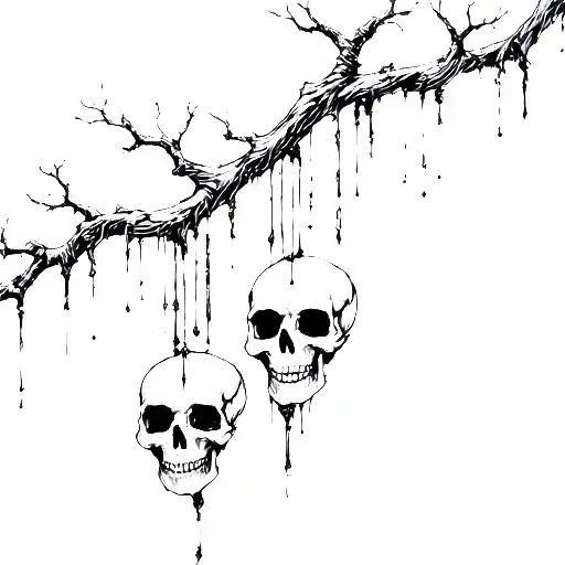 Single Tree Branch With Abstract Hanging Skulls