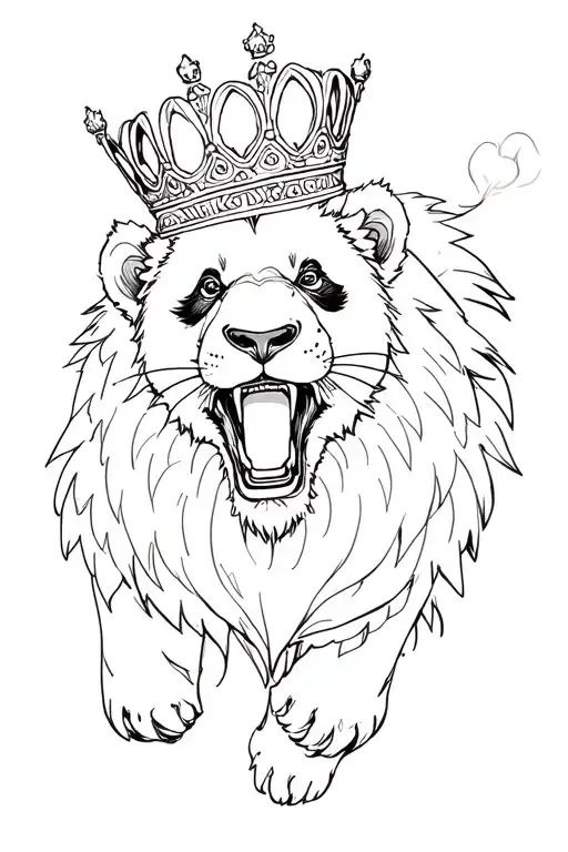 Panda And Lion Roaring Wearing Crown