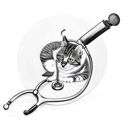 A Doctor's Stethoscope Intertwined With A Cat And Moon