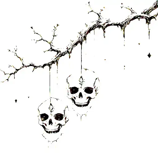 Single Tree Branch With Abstract Hanging Skulls