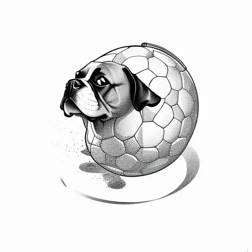 A Dog Driving A Soccer Ball On A Curvy Road With Palm Trees Lining The Sides