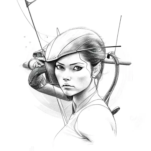 A Detailed Sketch Of A Female Archer Standing Amidst A Thunderstorm