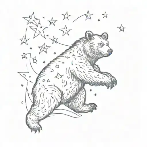 A Sketch Of A Bear Reaching For The Stars In The Sky